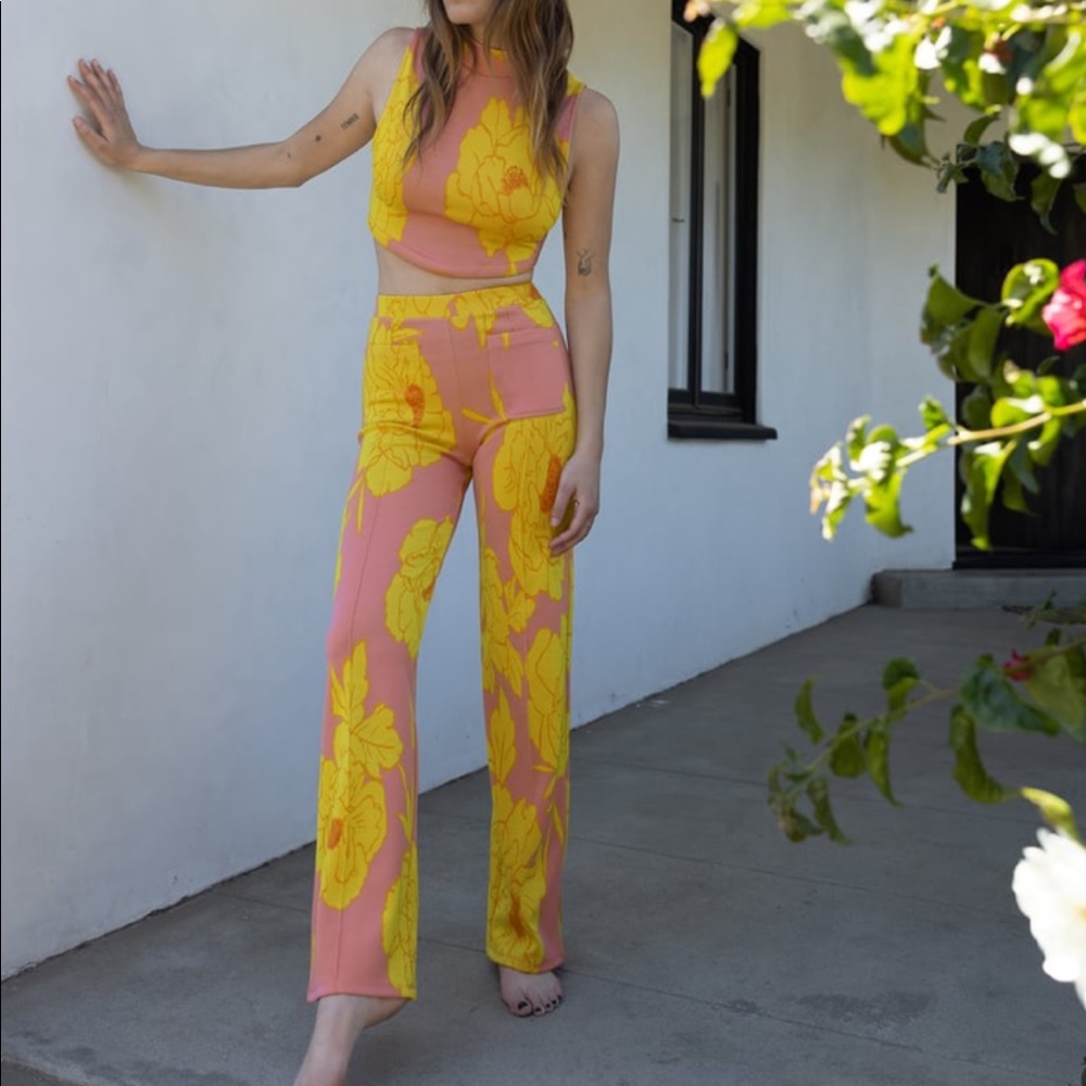 Zara Jacquard Floral Pant and Top Set